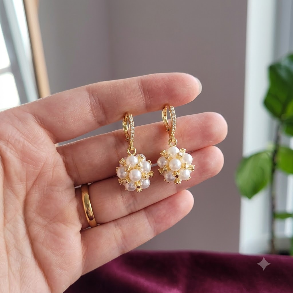 Pearl Bloom Charm Hoop Earrings