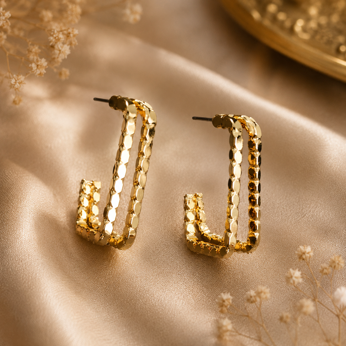 Aurelia Textured Square Hoop Earrings