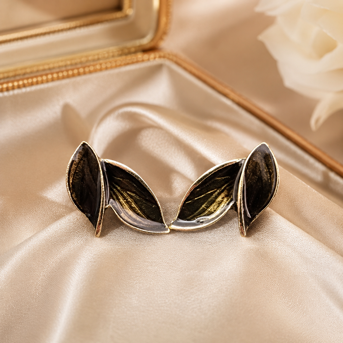 Noir Leaf Enamel Stud Earrings
