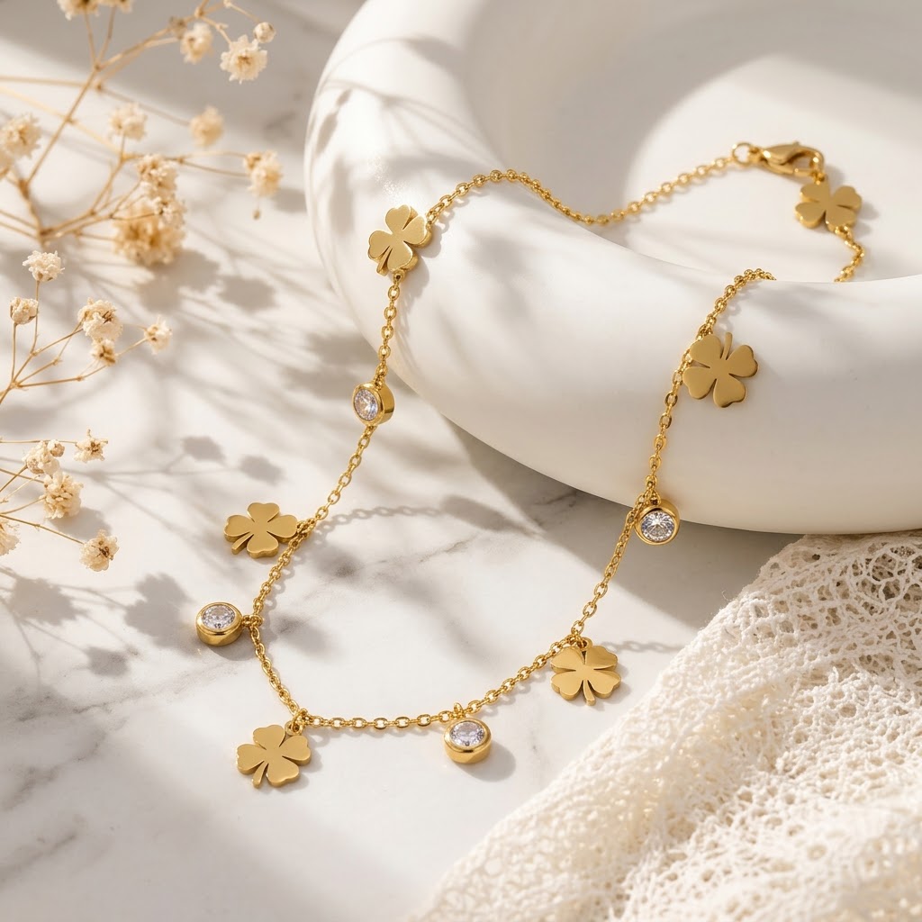 Lucky Clover Charm Gold Necklace