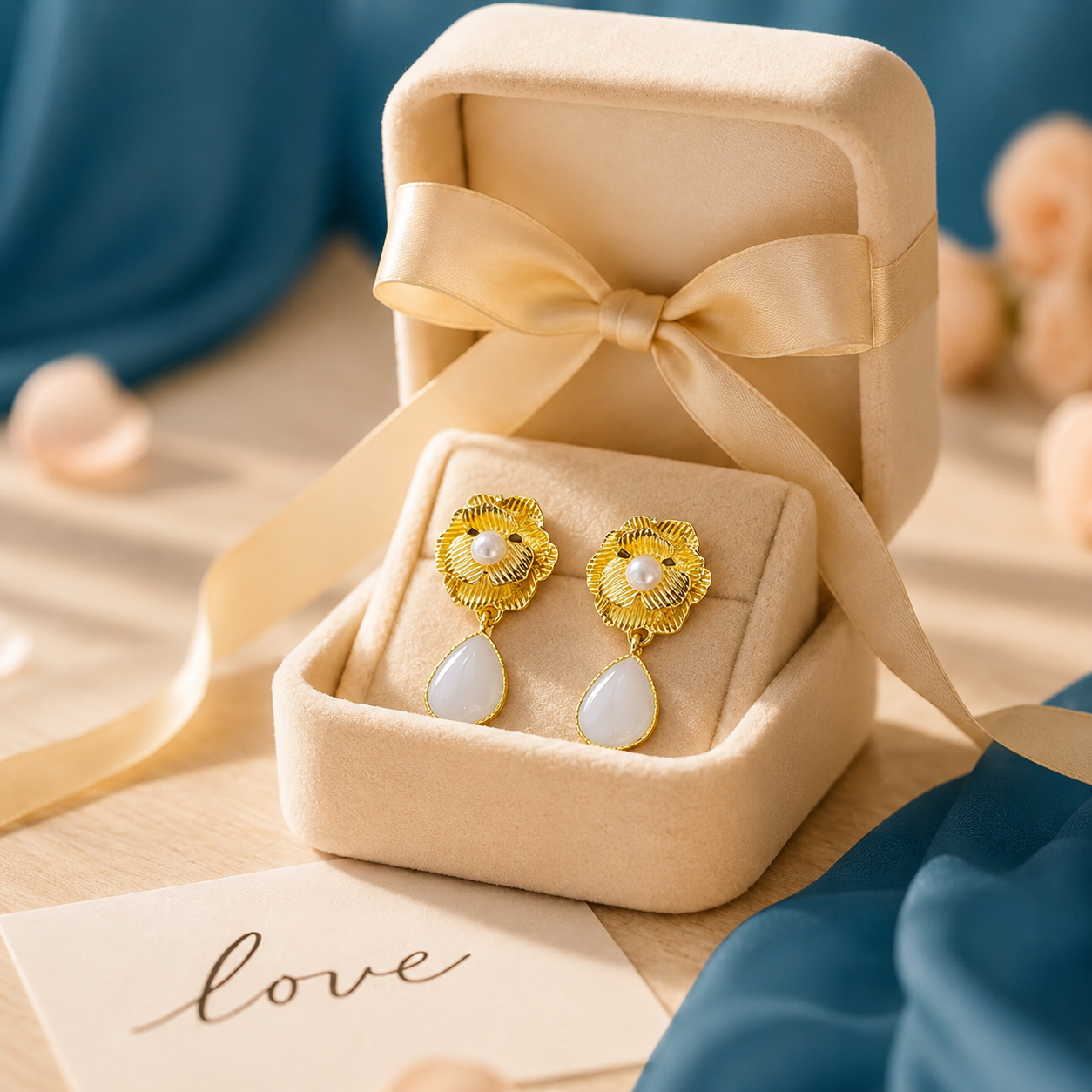 Golden Blossom Pearl Drop Earr