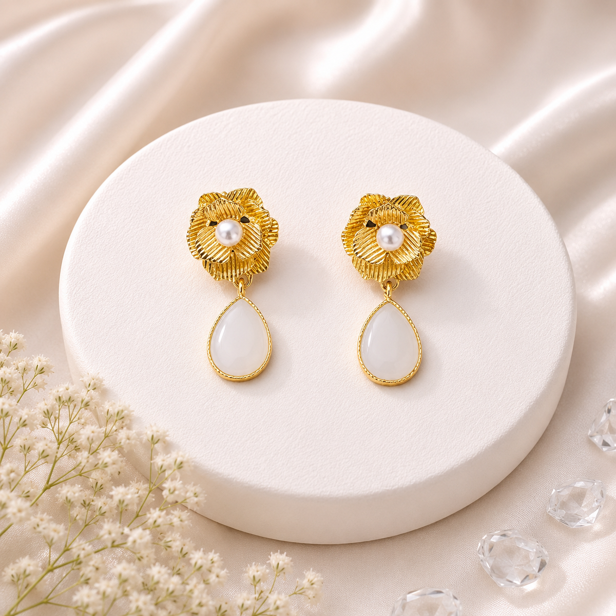Golden Blossom Pearl Drop Earr