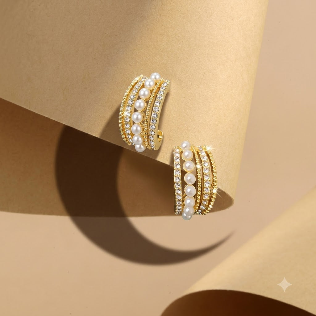 Pearl Crystal Layered Earrings