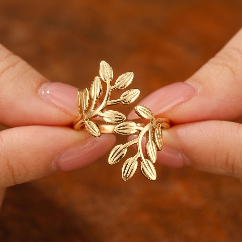 Olivelle Leaf Adjustable Ring