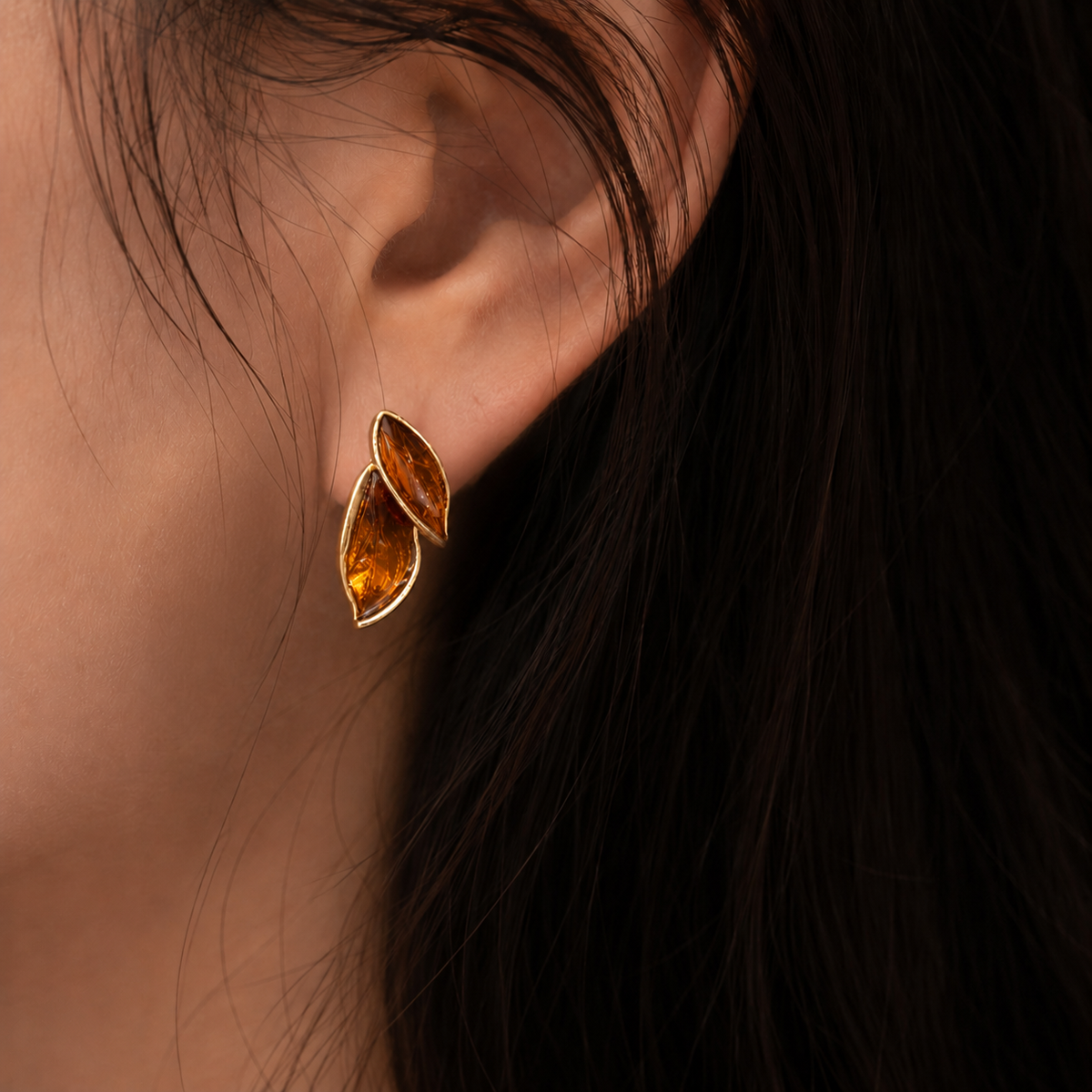 Amber Leaf Stud Earrings