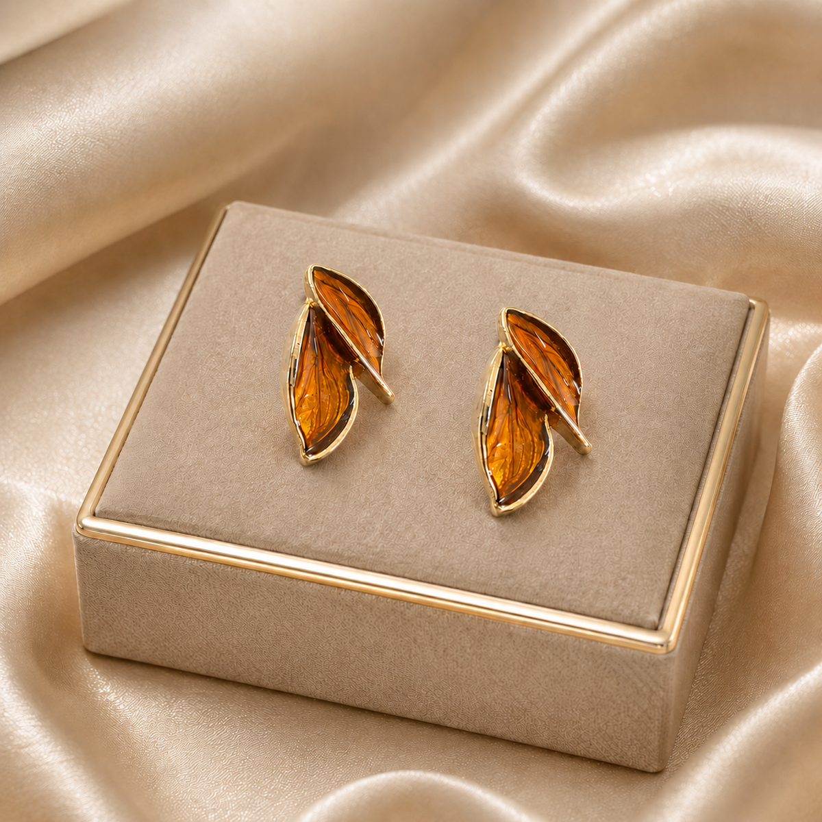 Amber Leaf Stud Earrings