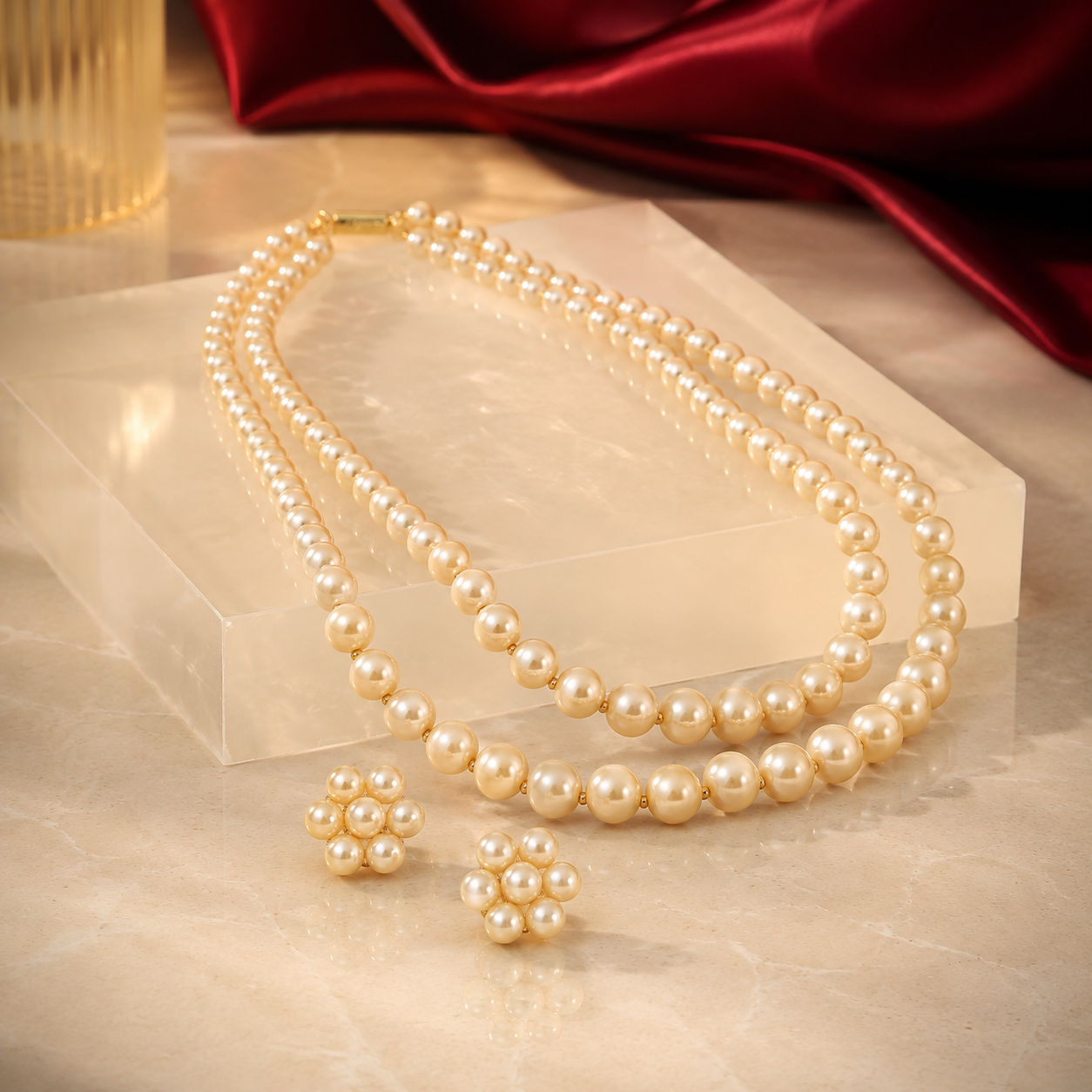 Imperial Pearl Cascade Necklace & Earrings Set