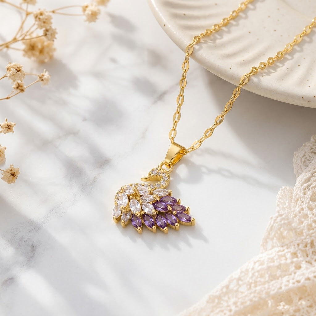 Amethyst Swan Grace Necklace