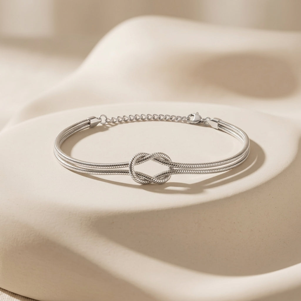 Infinity Knot Snake Chain Bracelet – Silver